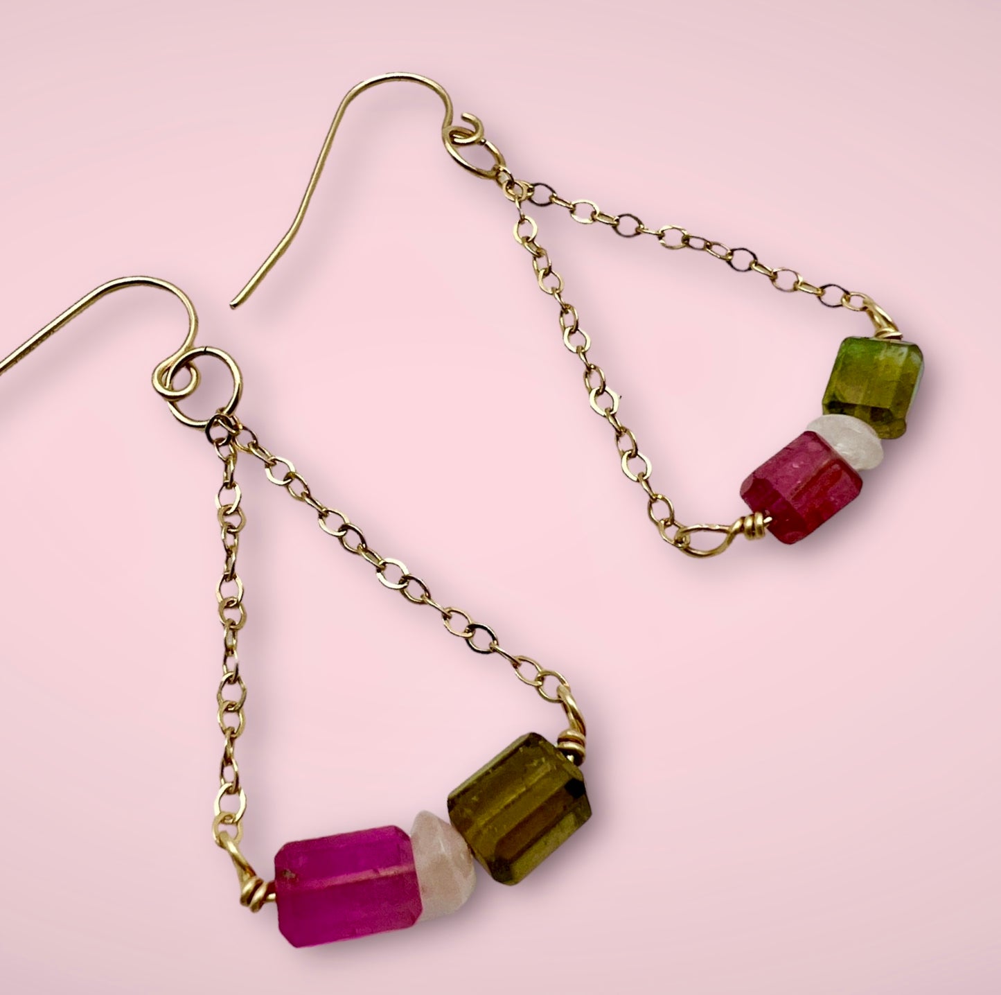 Self-Love Watermelon Tourmaline Chain Dangle