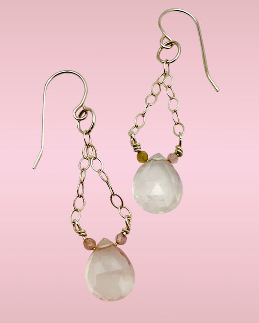 Love - Rose Quartz Tear Drop Dangle (sterling silver)